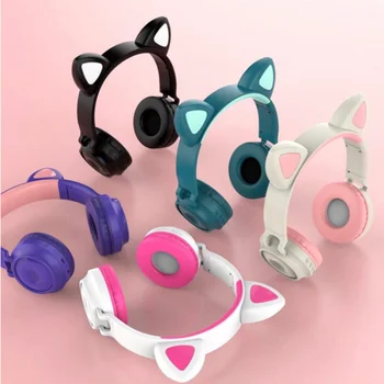 Brezžične Bluetooth slušalke z mačka ušesa, gaming računalnik slušalke, darilo za dekleta, žareče slušalke