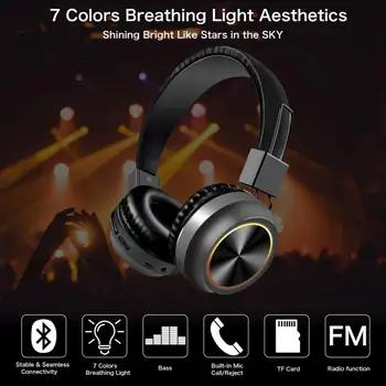 Brezžične Slušalke Bluetooth 5.0 Zložljive LED Luči Slušalke Super Hi-fi Subwoofer Brezžična Bluetooth Slušalka Za Mobilni Telefon