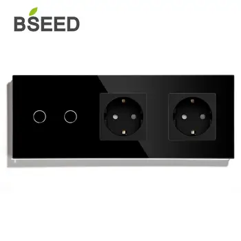 BSEED EU Standard 1 Banda 2Gang 3Gang 1 Način 2 Način Touch Stikalo Z Dvojno EU Vtičnico Črno Belo Zlato Kristalno Steklo Plošče