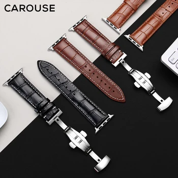 Carouse Resnično napa usnje Watchband Za Apple Watch Band Serije SE/6/5/4/3/2/1 38 mm 42mm Usnjeni Trak Za iWatch 40 mm 44 mm
