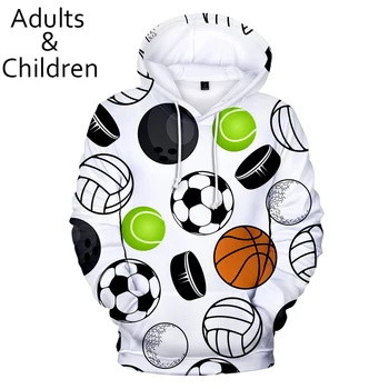 Celotno tiskanje 3D nogomet nogomet Hoodies Moški Ženske Jopice Novih Otroci 3D veliko pisane kroglice Hoodie fantje dekleta priložnostne puloverji
