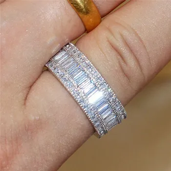 Choucong Nakit Razkošno 10KT belo zlato, ki je napolnjena Kvadratnih Utrla nastavitev polno Cirkon CZ Kamen Cocktail Poročni prstan Obroči Za Ženske