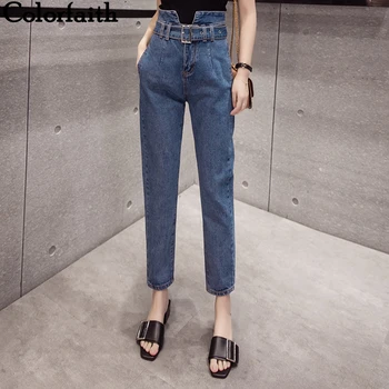 Colorfaith 2019 Ženske Jeans Priložnostne Visoko Pasu Hlače Svinčnik Hlače Za Dame Grils Gleženj Dolžina Korejskem Slogu Modrega Jeansa J1115