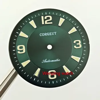 Corgeut kot 33.5 mm zeleno-črna številčnica svetlobna Watch Izbiranje fit ETA2836 MIYOTA 8215 821A Avtomatsko Gibanje