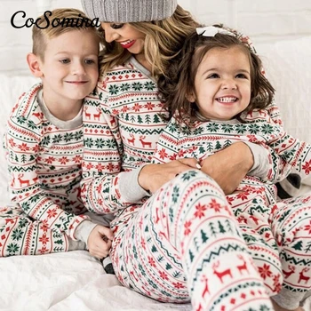 CoSomina Družino Božični Pižamo Priložnostne More Družinski Komplet z Los Drevo Tiskanje Nightclothes Dolgimi Rokavi, Hlače Sleepwear