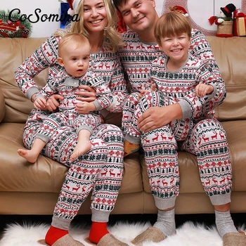 CoSomina Družino Božični Pižamo Priložnostne More Družinski Komplet z Los Drevo Tiskanje Nightclothes Dolgimi Rokavi, Hlače Sleepwear