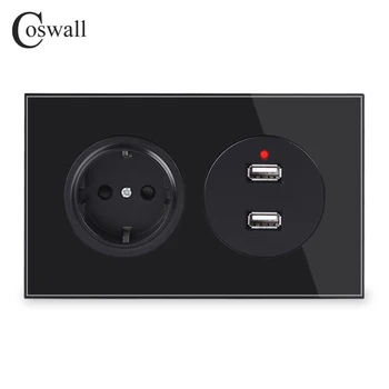 Coswall Kristalno Čistega Kaljenega Stekla Plošča 16A EU Standardno omrežno Vtičnico Z Dvojnim USB Polnjenje prek kabla USB Vrata 2.4 Izhod R11 Serije