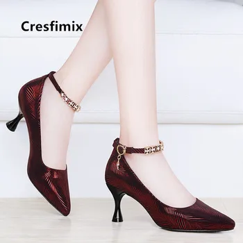 Cresfimix ženske seksi stranka vino rdeče stiletto ženske klasičnih visoko kakovost črno visoke pete, čevlji nočni klub črpalke zapatos a5560