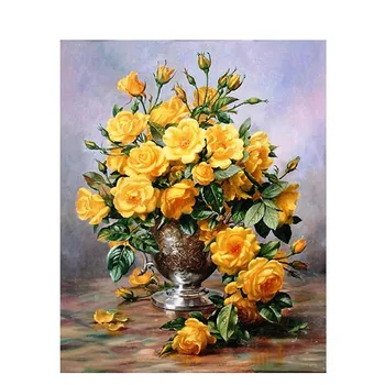 Cvet Olje Sliko S Številko Yellow Rose, Barvanje, Risanje Ročno Poslikane Okvir Na Platno, Barvanje S Številko Za Odrasle Doma Dekor