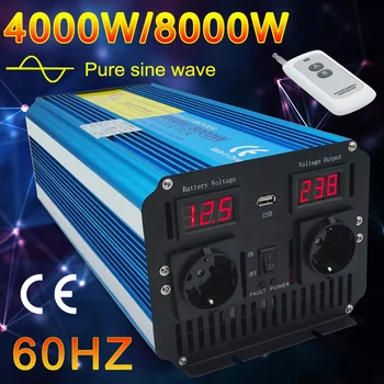 Daljinski upravljalnik Pure Sine Wave Inverter DC 12V na AC 220V 230V 60Hz LED Napetost Prikaz 5000W/6000W/8000W Avto Inverter EU Vtičnico
