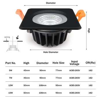 [DBF]IP65 Vodotesen LED Spot Luč 5W 7W 12W 15W/Črna / Bela Kvadratni Vgradni Downlight Kopalnici Stropne Svetilke 3000K/4000K/6000K