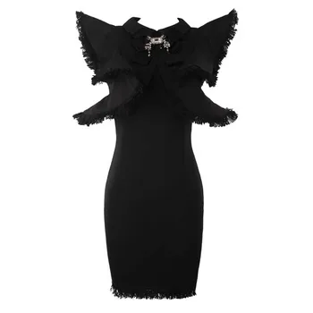 Debelo 2020 Najnovejši Ženske obleke črne in bele Ruffles Moda mini Prosti čas boutique celebrity obleko