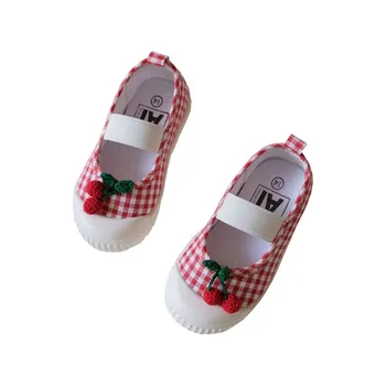 Dekleta kvadratnih usta čevlji češnja val pika platno baby toddler čevlji vrtec beli čevlji