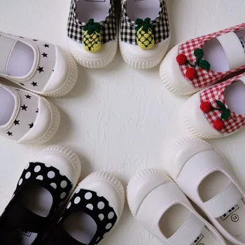 Dekleta kvadratnih usta čevlji češnja val pika platno baby toddler čevlji vrtec beli čevlji