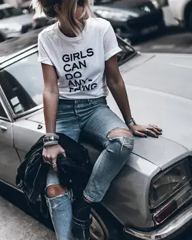 Dekleta Lahko Storite vsako Stvar, Tumblr Graphic T-Shirt Priložnostne Dekle 90. letih Oblačila Bombaž Crewneck Slogan Vrhovi Grunge Slogan Trendy Obleke