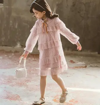 Dekleta Obleko 2020 Dolg Rokav Pomlad Čipke Srčkan Princesa Obleke Za Dekleta Mozaik Baby Dekleta Večplastna Otroci Stranka Obleko Oblačila