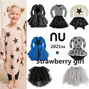 Dekleta obleko 2021 pomlad nununu dekleta z Dolgimi rokavi obleka Star vzorec obleko bombaž baby girl obleke otroci obleke 1-14 let