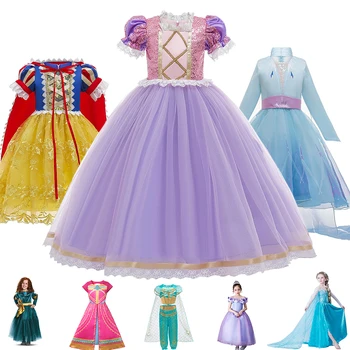 Dekleta Zapleten Rapunzl Princess Dress Snow Queen 2 Elsa Kostum Jasmina Sneg Belo Obleko za Dekle Halloween Party Fancy Obleke