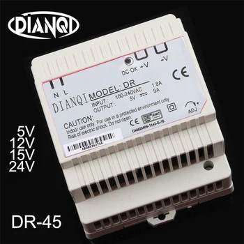 DIANQI Din rail En izhod Stikalni napajalnik DR-45w 5V 12V 15V 24V z el.energijo ac dc pretvornik za LED Trak drugih DR-45-5
