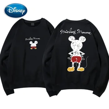 Disney Elegantna Moda Mickey Mouse Risanka Pismo Tiskanje O-Vratu Puloverju Pari Unisex Ženske Majica Dolg Rokav Vrhovi 6 Barv