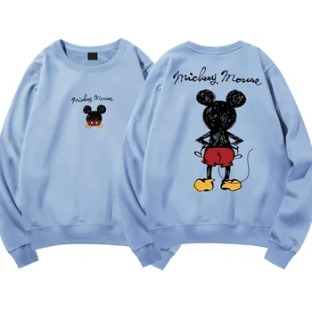 Disney Elegantna Moda Mickey Mouse Risanka Pismo Tiskanje O-Vratu Puloverju Pari Unisex Ženske Majica Dolg Rokav Vrhovi 6 Barv