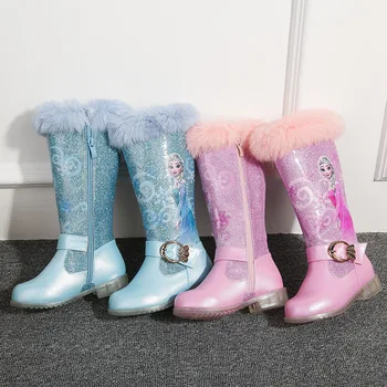 Disney jesen in zimo zamrznjene nova dekleta visoko peto čevlji deklica Princesa elsa čevlji plus žamet toplo otroci sneg škornji
