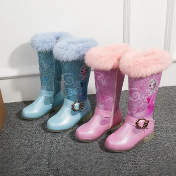 Disney jesen in zimo zamrznjene nova dekleta visoko peto čevlji deklica Princesa elsa čevlji plus žamet toplo otroci sneg škornji