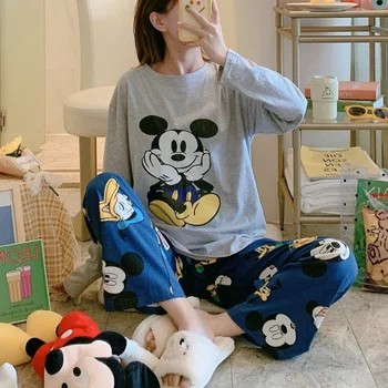 Disney Mickey Mouse Winnie Pooh Sleepwear Nov Slog Dolgo sleeved Hlače Dekle Pižamo Risanka Otrok Domov Oblačila
