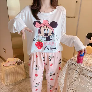 Disney Mickey Mouse Winnie Pooh Sleepwear Nov Slog Dolgo sleeved Hlače Dekle Pižamo Risanka Otrok Domov Oblačila