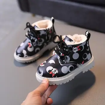 Disney Otroci Škornji Otroški Škornji Zimski Plišastih Toplo Bombaž Sneg Baby Čevlji Za Dekleta Antiskid Mehko Mickey Minnie Kratek Čevlji