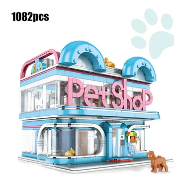 Disney Street View Pet Shop Model gradniki Številke Pes Živali Zbrati Opeke Nastavite Izobraževalne Igrače za Otroke