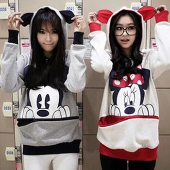Disney ženska Mickey Mouse jesen in zimo, korejski ženska oblačila plus maščobe plus velikost pulover hooded risanka hoodie oblačila