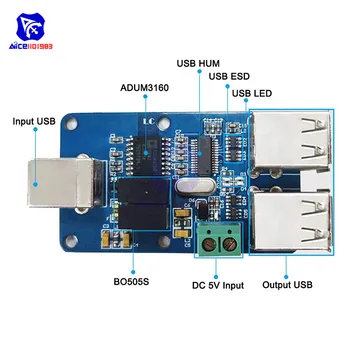 Diymore 4 Kanali ADUM3160 B0505S 1500V USB na USB Napetost Izolator Modul Spojka Protection Board Podporo 12Mbps 1.5 Mb / s