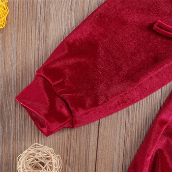 Dojenčka Žametno Obleko Z Dolgimi Rokavi Sequins Splice Hooded Majica + Hlače Bleščica Šivanje Dekoracijo Pomlad Oblačila Otroci