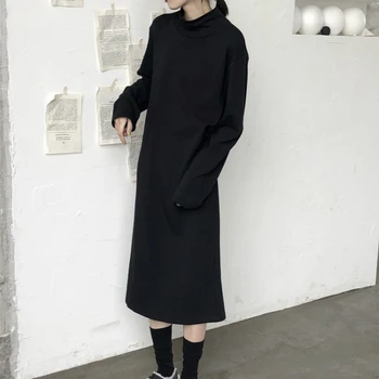 Dolg Rokav Obleka Ženska Trdna Turtleneck Priložnostne Preprosto Elegantno Debelejši Plus Velikost 2020 Novi Korejski Elegantna Losoe Naravnost Ženske Tide