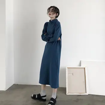 Dolg Rokav Obleka Ženska Trdna Turtleneck Priložnostne Preprosto Elegantno Debelejši Plus Velikost 2020 Novi Korejski Elegantna Losoe Naravnost Ženske Tide