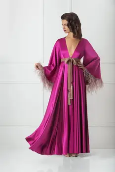 Dolg Rokav Seksi Ženske, kopalni plašč s Perjem Meri Sleepwear Nightgowns 2020 Moda Poročne Oblek