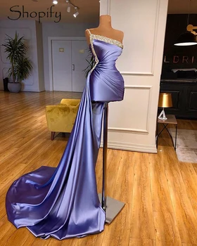 Dolgo Večerno Obleko 2020 Nov Prihod Eno Ramo Luksuzni Kroglice Dubaj Arabski Ženske Violet Formalno Večernih Oblek