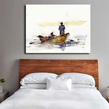 Drift Čoln Ribiško Akvarel Nordijska Minimalističen Platna, Plakati, Tiskanje Steno Umetnosti Slikarstva Dekorativne Slike Sodobne Dom Dekor HD