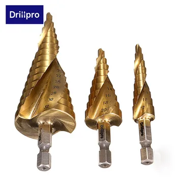 Drillpro 3pcs HSS Spiralni Profilirane Center Drill Bit 4-12/20/32mm Trdna Karbida Mini Svedra Titana Korak Cone Drill Bit