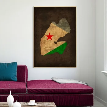 Državi Zastave, Zemljevidi Plakat Letnik Džibuti Državi Zastave, Zemljevid, Platno, Tisk Doma Dekor Wall Art Dekor Brez Okvirja