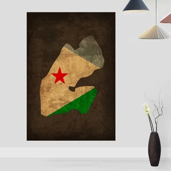Državi Zastave, Zemljevidi Plakat Letnik Džibuti Državi Zastave, Zemljevid, Platno, Tisk Doma Dekor Wall Art Dekor Brez Okvirja