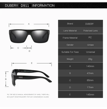 DUBERY Letnik Polarizirana sončna Očala, moška sončna Očala Za Moške Vožnje Črni Kvadrat Oculos Moški 8 Barv Model 911