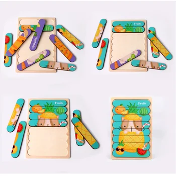 Dvostranski Trak 3D Uganke Baby Montessori Lesene Igrače Materialov Izobraževalne Igrače Za Otroke, Velike Opeke Otroci, Učenje Igrače