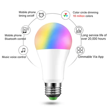 E27 LED Žarnica 15W RGB Bluetooth Svetlobe Smart LED Žarnice Mobilni Nadzor Glasbe Glasovna Barva Smart bombillas led B22 RGBW RGBWW Lučka