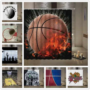 Edinstveno tuš zavesa košarka šport plamen temo kopalnica zavese 3D nepremočljiva tkanine iz poliestra zaslon s kavljem