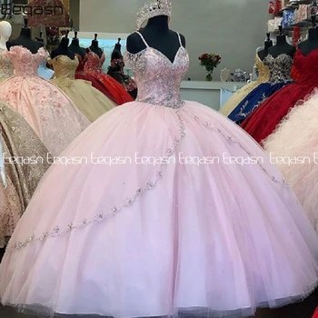 Eeqasn Žogo Obleke Vestidos De 15 Quinceanera Obleke Sparkly Kristalno Steznik Sweet 16 Obleko Dolgo Vestidos De Debutante 2020