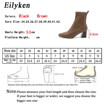 Eilyken 2021 Novo Črno Rjave barve Jeseni, Pozimi Škornji Za Ženske Mehko PU Usnja Ženski Kvadratnih Petah Elastična Škornji velikosti 35-42