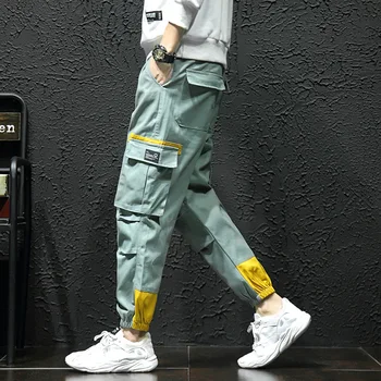 Elegantna Obleka Moških 2019 Korejske Modne Hlače Žepi High Street Plima Blagovno Znamko Zelena Črna Harajuku Hip Hop Hlače Moški
