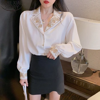 Elegantno Bluzo Vezenino letnik Dolg Rokav Vrhovi Oblikovalec majice ženske Priložnostne francoski korejski urad dame Vrhovi 12479